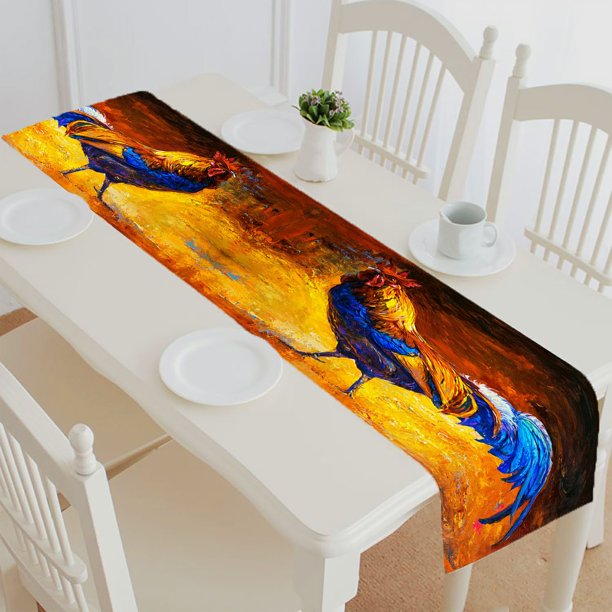 ABPHQTO Oil Colorful Rooster Modern Impressionism Table Runner Placemat