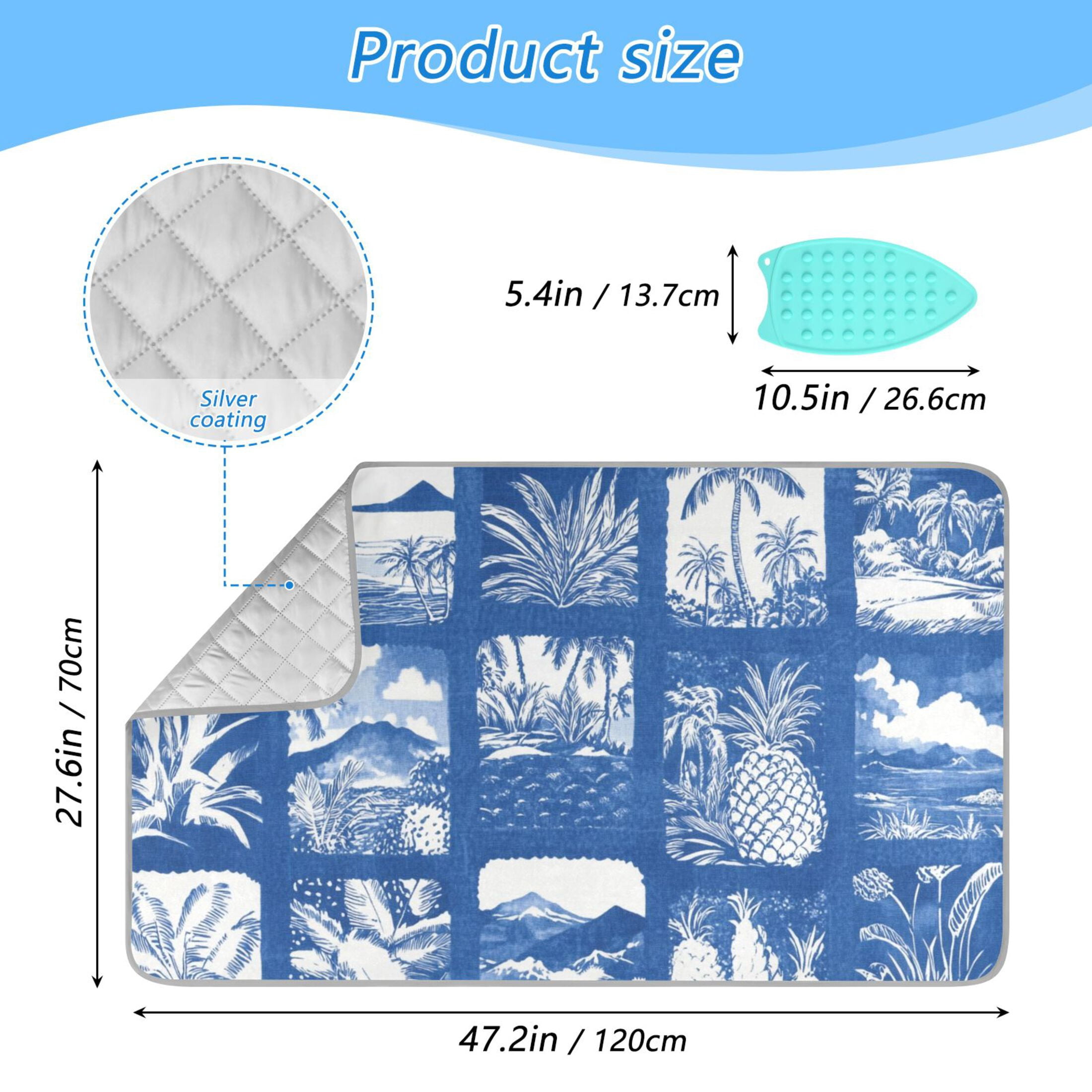 Vintage Blue Tropical Patterns Trees Ironing Mat Blanket Portable Travel Ironing Pad Heat Resistant Pad 47.2" x 27.6”