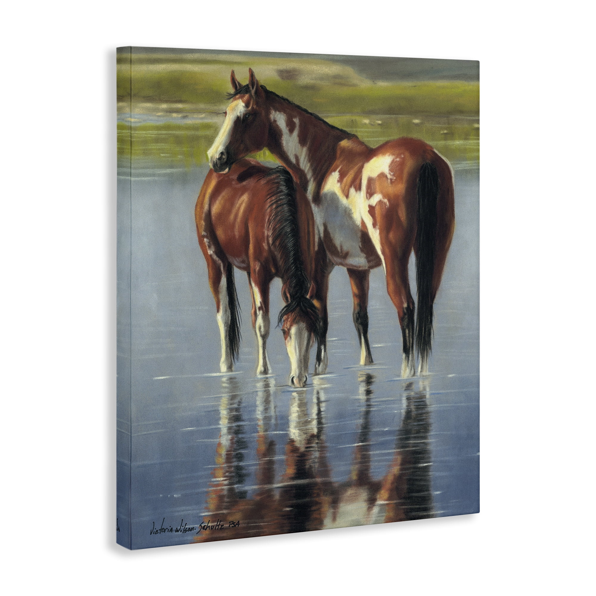 Stupell Industries Horse & Foal Splashing Animals & Insects Painting Gallery Wrapped Canvas Art Print Wall Art, 30 x 40
