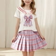 thumbnail image 5 of Mgmyaa Girls Plaid Pleated Skirt & Bow Top College Style Two-Piece School Outfit Short Sleeve Tunic Set (2-11Y), 5 of 5