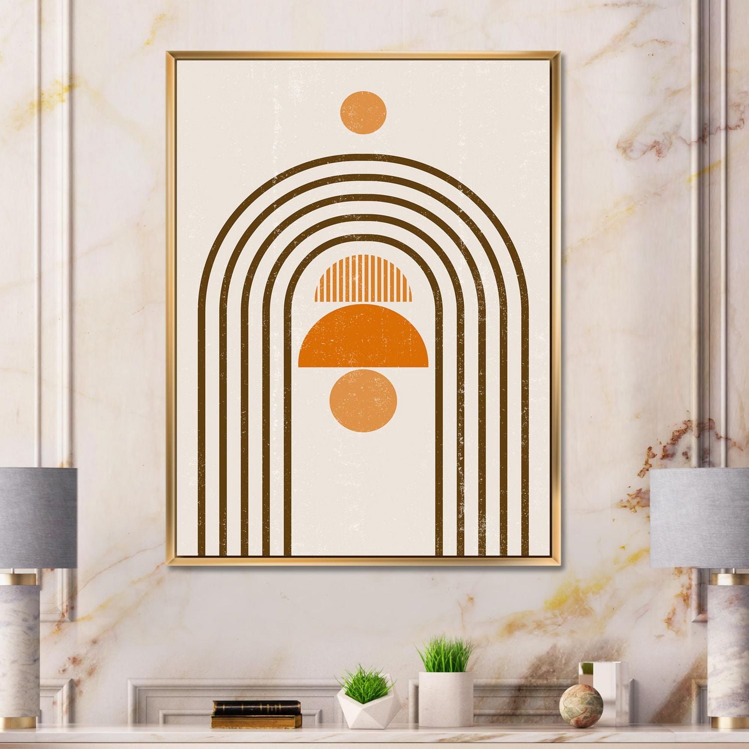 Designart Arc-en-ciel abstrait soleil et lune dans les tons de terre IV ART MURAL À CADRE FLOTT