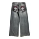 thumbnail image 3 of Pantalones vaqueros holgados de estilo retro Y2K con bolsillos y bordados de calaveras, diseño moderno, cintura alta, botones, pierna recta y ancha, 3 of 5