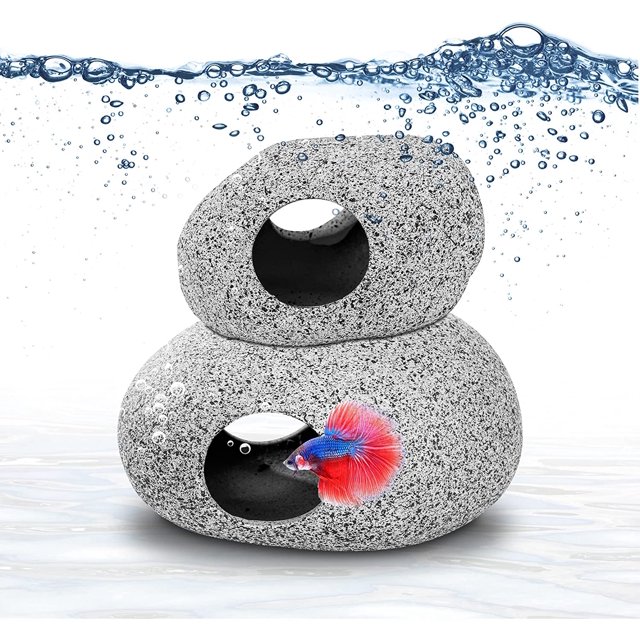 ZHAOCHENG Decoraciones para acuarios, decoraciones para acuarios Betta Hideout Cave Camarones Cíclidos Accesorios naturales Cría Hide Cave Stone Small Fish Tank Hideout Betta Hide Toy Fish Rock House