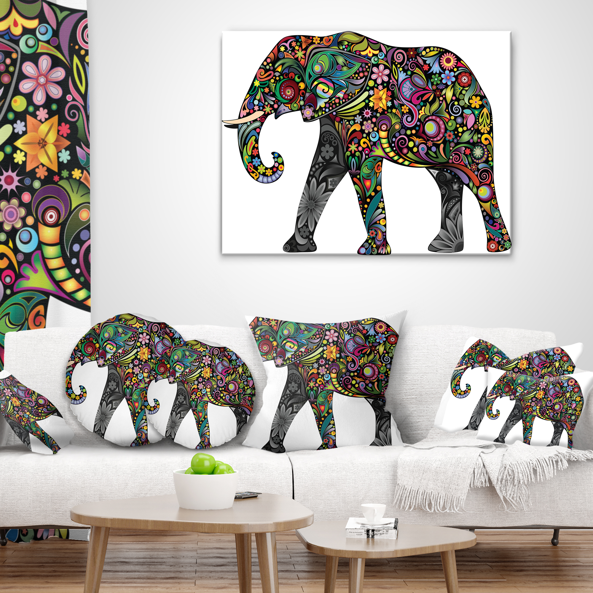 Designart Floral Cheerful Elephant - Animal Throw Pillow - 12x20