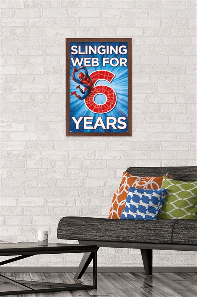 Marvel Spider-Man - Happy 6th Birthday Wall Poster, 14.725" x 22.375", Framed