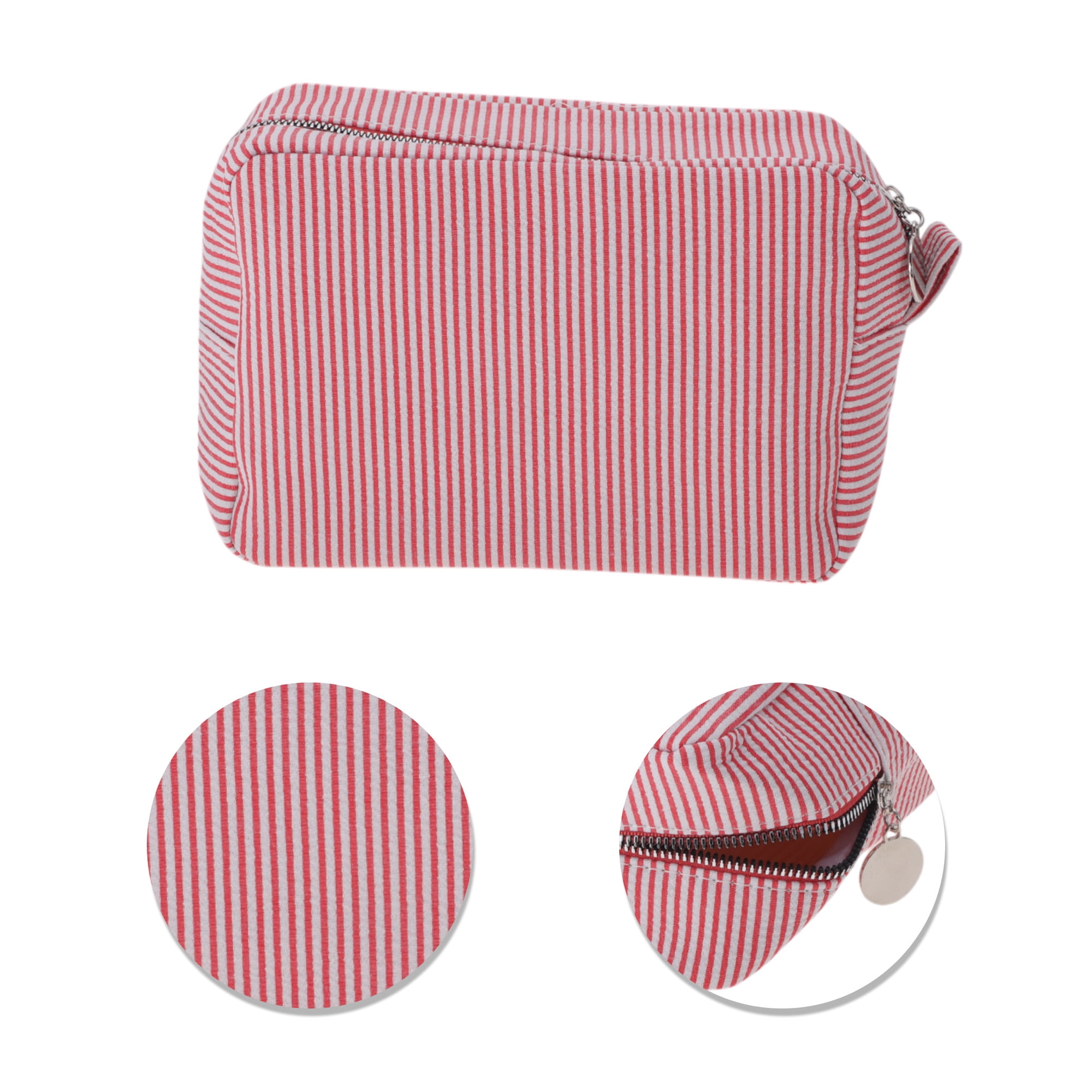 Unique Bargains 1 Pc Large Striped Pattern Makeup Bag for Travel Red