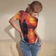 thumbnail image 3 of Balery Sunset River Western Cowboy Body de cuello redondo de manga corta para mujer Tops de manga corta Tops básicos-X-Large, 3 of 7