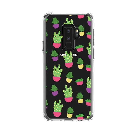 DistinctInk Clear Shockproof Hybrid Case for Samsung Galaxy S9  PLUS (6.2" Screen) - TPU Bumper, Acrylic Back, Tempered Glass Screen Protector - Succulents / Cacti