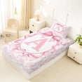 thumbnail image 4 of Feelyou Rose A Initial Twin Sheet Sets for Girls Kids, Reteo Princess Bow Bedding, Pink White, 3-Piece, 4 of 5