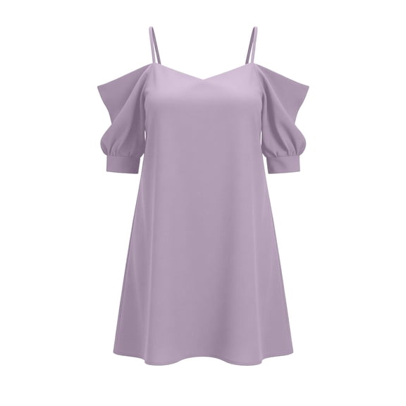 Levmjia Womens Mini Dress Casual Off Shoulder Polyester Fashion Solid Color Suspender Summer Party Club Dress Vacation Daily Wear