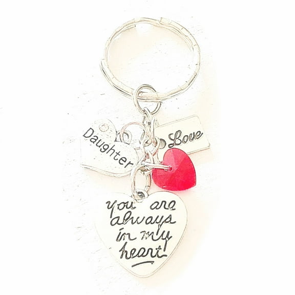 Daughter Silver Charm Keychain You Are Always in My Heart Personalized Gift of Love