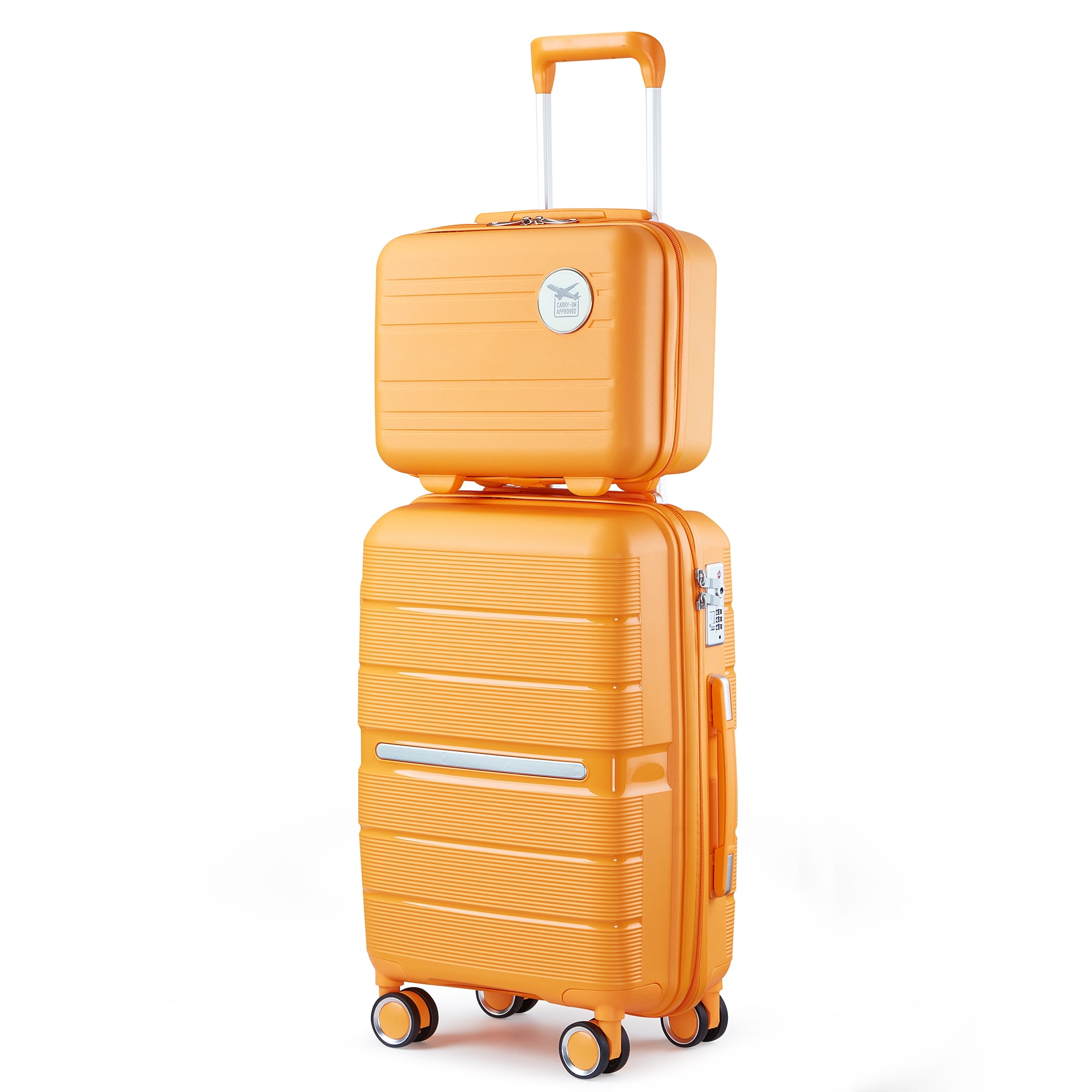 Orange 4-Piece Luggage Set (14/20/24/28") PP Hardshell Suitcase - Lightweight & Durable, Expandable, Spinner Wheels, Travel Ready