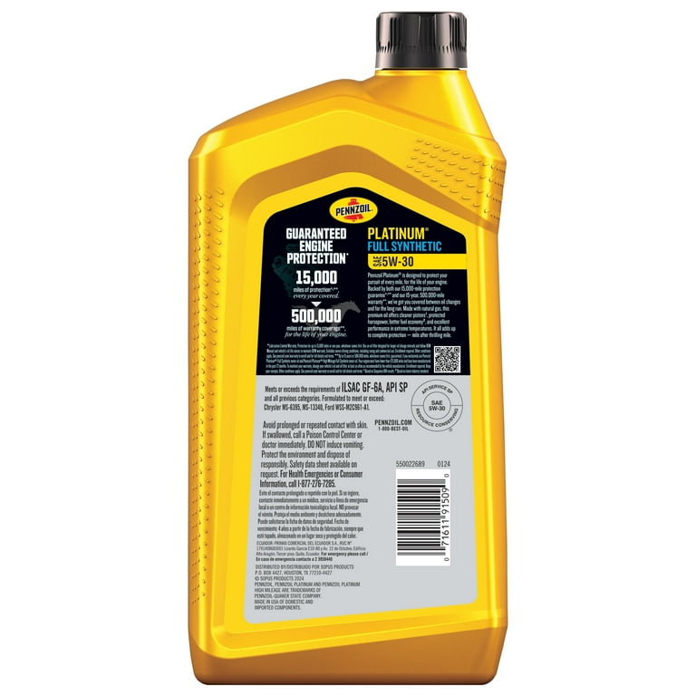 Pennzoil Platinum Full Synthetic 5W-30 Motor Oil, 1 Quart
