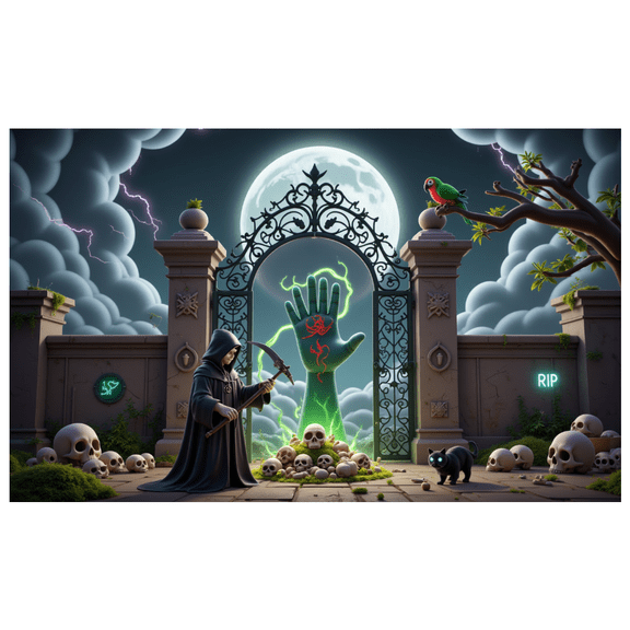 Grim Reaper Halloween Banner Spooky Hand Full Moon for Haunted House Halloween Party Scary Decoration