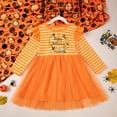 thumbnail image 2 of Youmylove Toddler Girls Letters Cartoon Pumpkin Printing Flying Sleeve Long Sleeve Stripe Tulle Dress Princess Dress Children Baby Clothes Cozy Sundress, 2 of 6