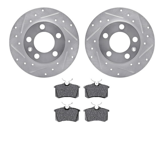Dynamic Friction Company Rear Brake Rotors-Drilled and Slotted-Silver with 5000 Advanced Brake Pads 7502-74034