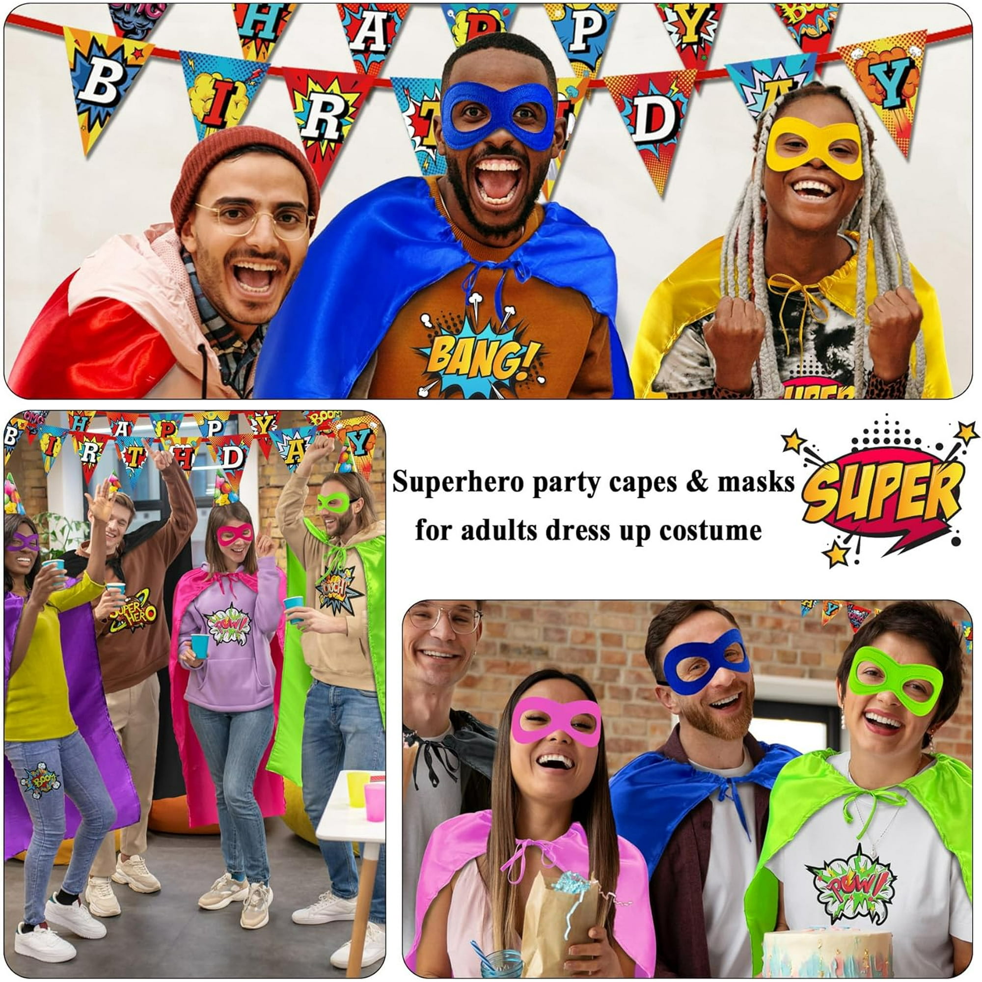 LAICAIW Adults Superhero Capes and Masks Bulk for Men Women Costume Super Hero Spirit Party Activity 7 Pack Walmart