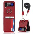 thumbnail image 1 of Ultra Slim Leather Wallet Case Compatible With Samsung Galaxy Z Flip 3 With Card Slots Lanyard, 1 of 3