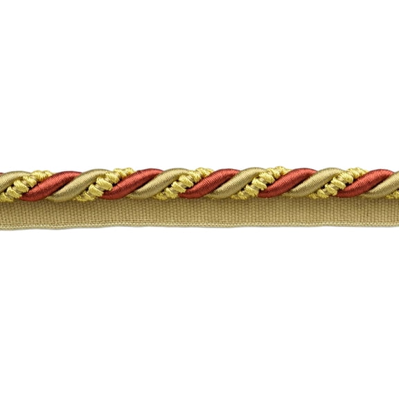 5/8" (1.5cm) Ellora Collection Large Twisted Decorative Rope Cord with Lip | Cord Trim # 0058EL,, Brick Beige Gold #EL09 (Dark Gold, Brick Red, Yellow Gold) Sold By The Yard (36"/3 ft/0.9m)