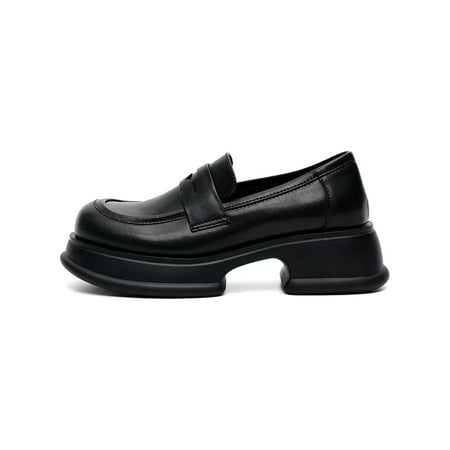 

Avamo Womens Leather Shoe Platform Loafers Slip On Casual Shoes Dress Party Lightweight Comfort Black 7