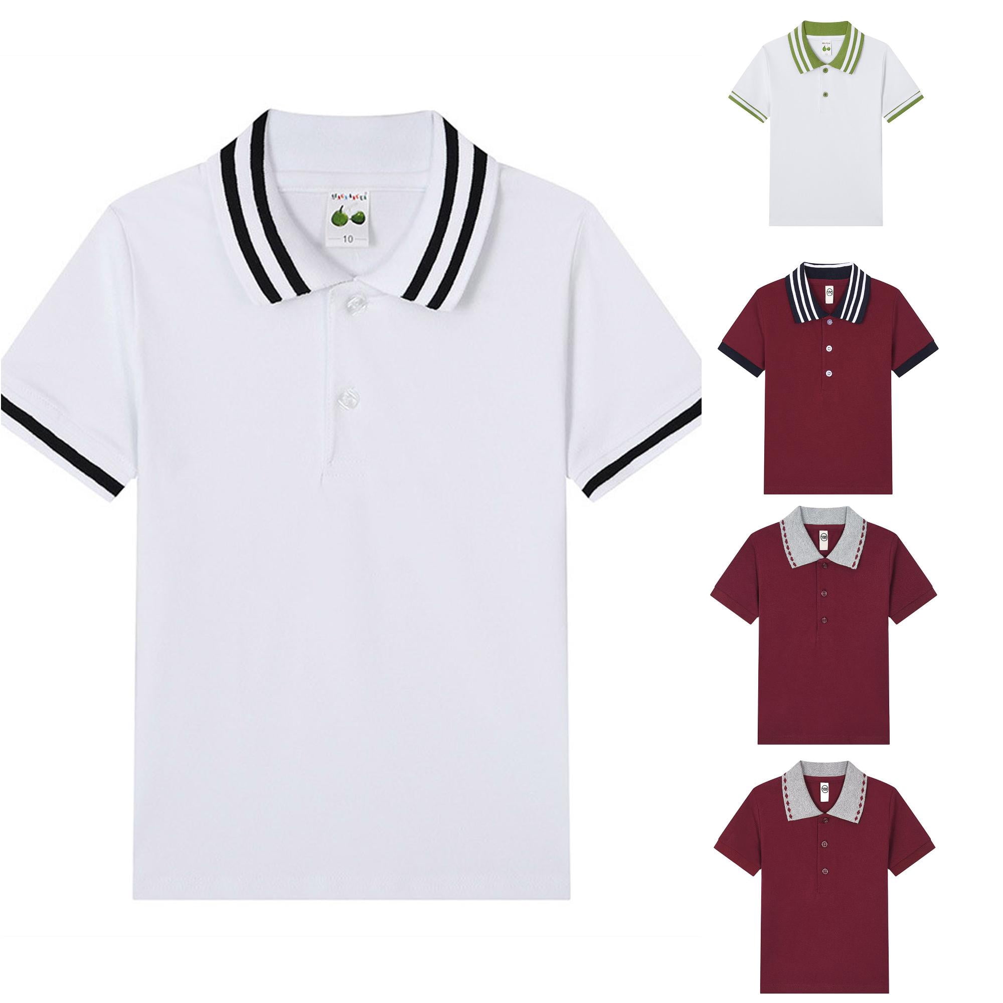 CUZIBR Boys Tops Short Sleeve Lapel Collar Color Block Toddler Kids Short Classic Loose Comfortable Short Tunic Soft Blouse T Shirt Clothes Tee Dailywear White 8-9 Years