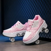 Roller Skates for Women Men, Shoes with Wheels for Girls, Kick Rollers Shoes Retractable for Boys, Adult Parkour Quad Roller Shoes, Inline Skates Childrens Outdoor Skates