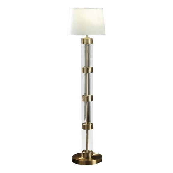 Benjara Kria 60" Floor Lamp- Clear Glass Stand- Metal Bands- Antique Brass