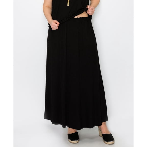 COIN 1804 Womens Solid Elastic Waist Maxi Skirt, Black, Plus Size, 3X