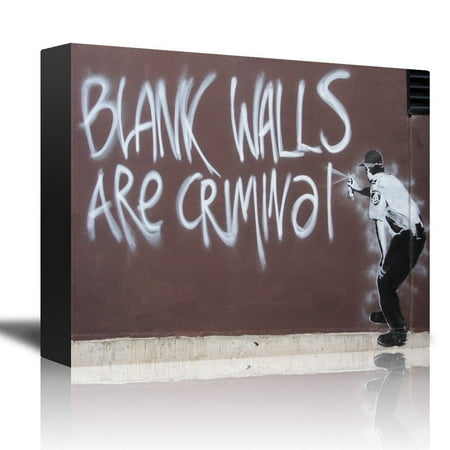 Canvas Spray - wall26 Blank Walls Are Criminal by Banksy - An Officer Spray Painting a Wall - Canvas Art Home Decor - 16x24 inches
