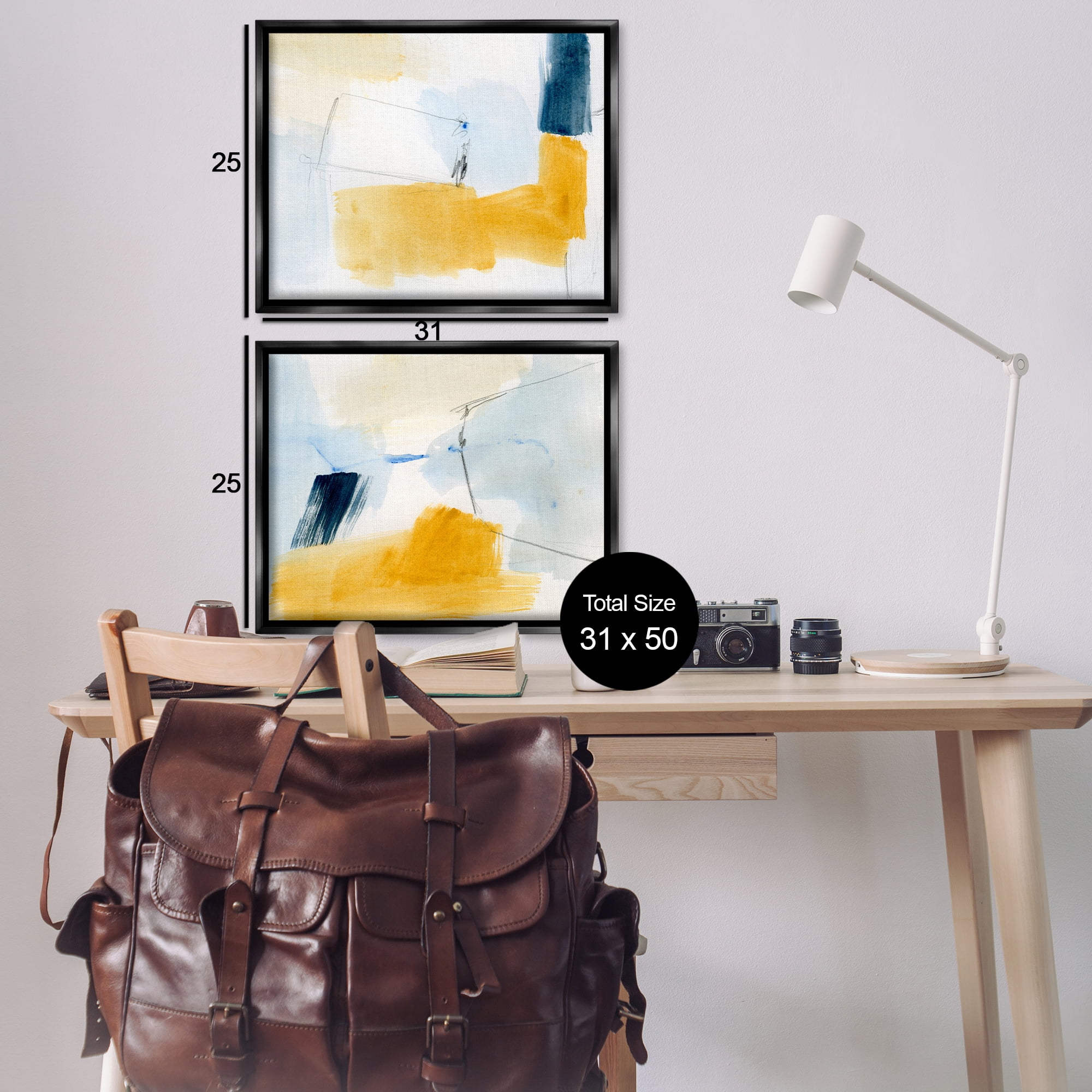 Stupell Industries Yellow Patchy Abstract Abstract Painting Black Floater Framed Canvas Art Print Wall Art, 31 x 25, Set of 2