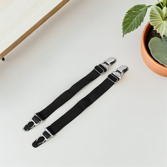 2 Pair Black Adjustable Metal Garter Clips with Design for Stockings, Closet, Laundry Room Use, Prevent Slipping