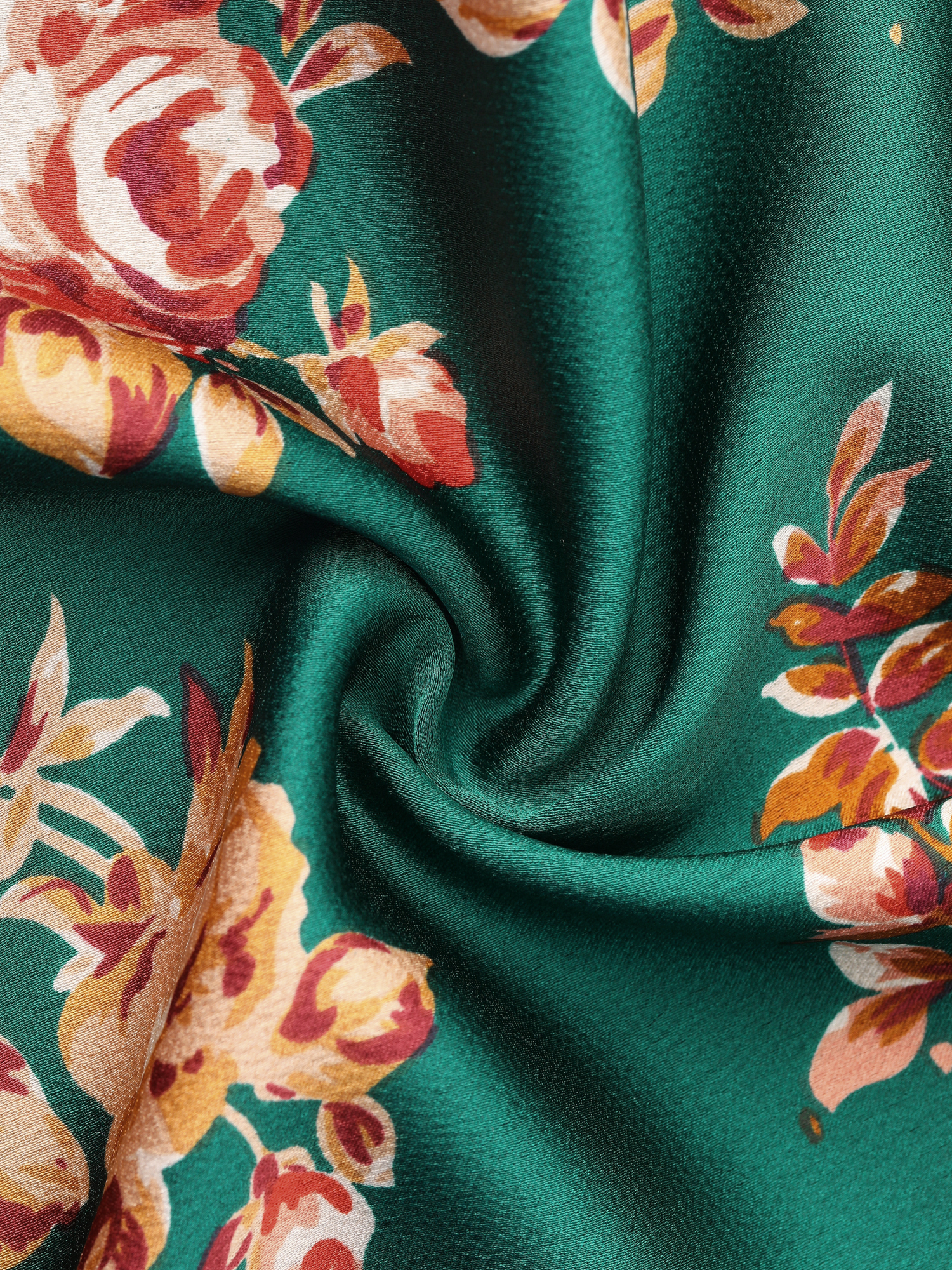 DARING DIVA Women's Silk Short Sleeves Floral Satin Pajama Sets XL Green Orange