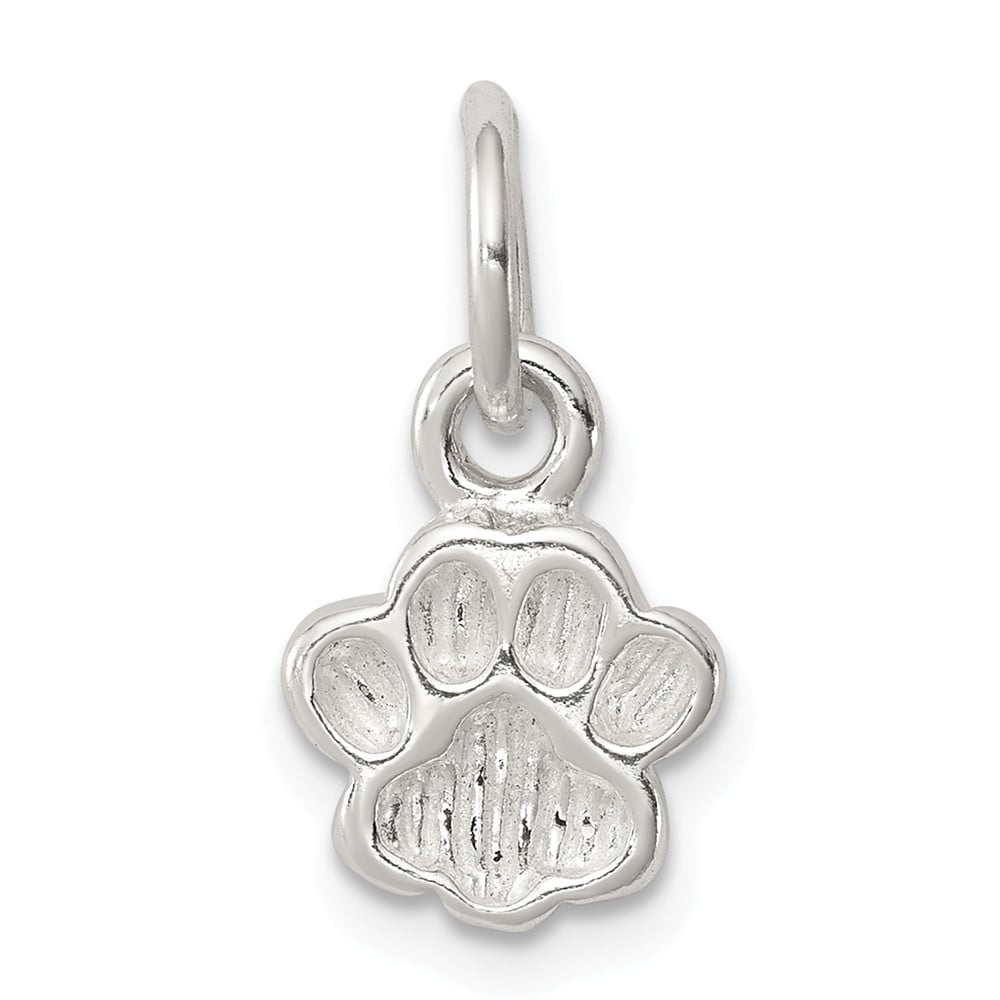 925 Sterling Silver Polished and Textured Paw Print Charm Pendant 