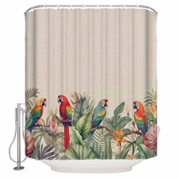 Fabric Shower Curtain, Summer Tropical Palm Tree with Parrot Beige Texture Shower Curtains with 12 Hooks Waterproof Machine Washable Bath Curtains for Bathroom,54 x 78in