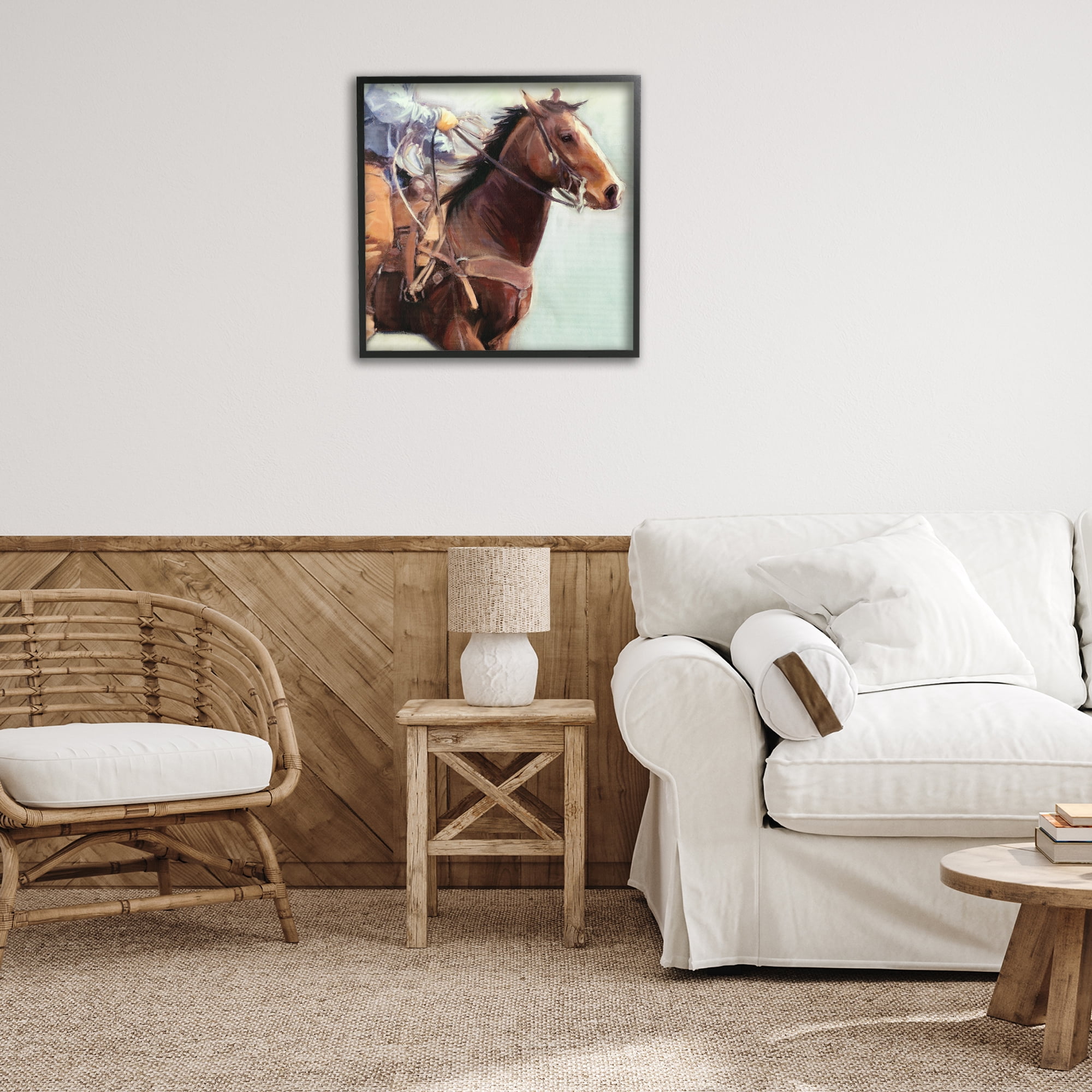 Stupell Industries Galloping Western Cowboy Animals & Insects Painting Black Framed Art Print Wall Art, 24 x 24