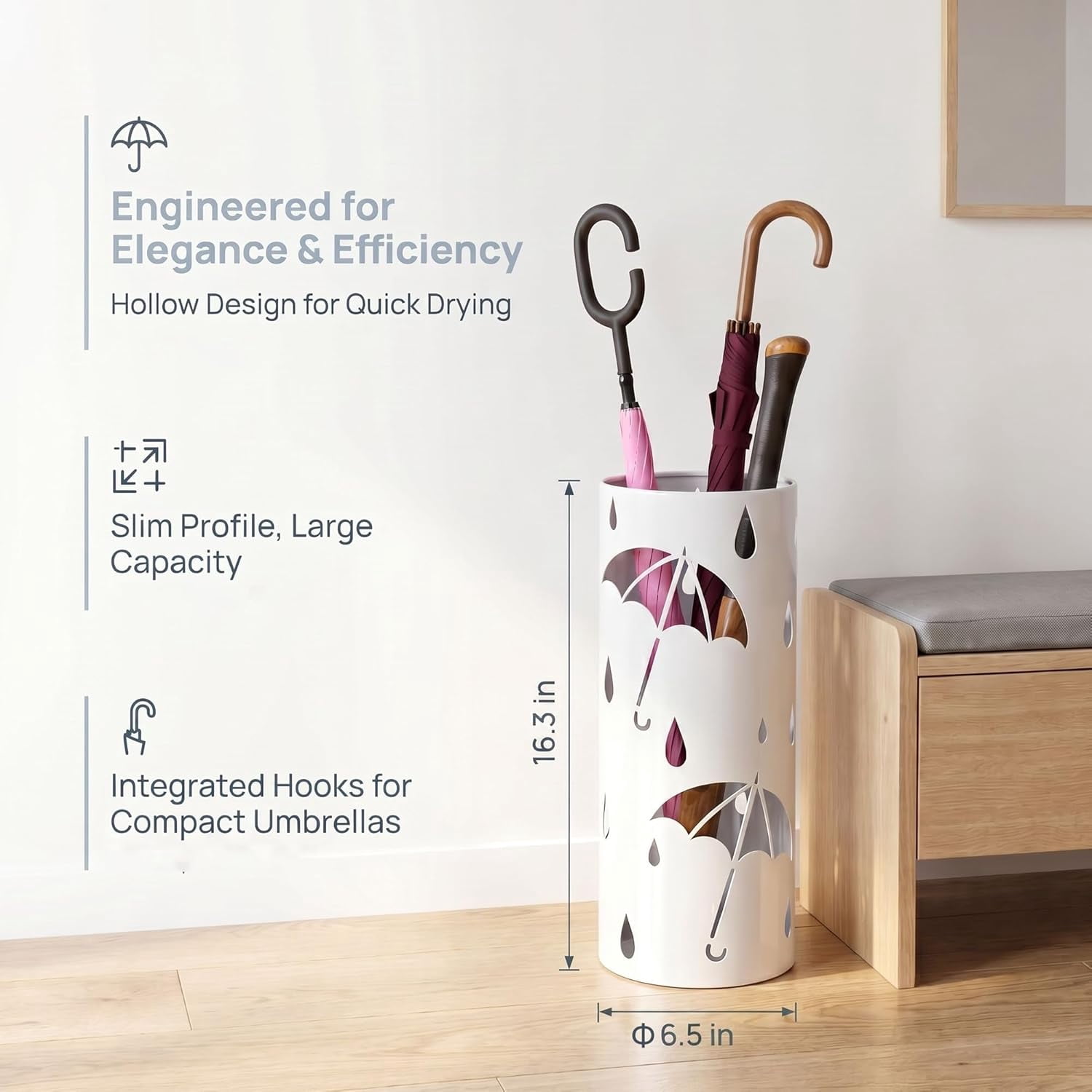 Umbrella Stand Rack for Entryway, Freestanding Round Metal Umbrella Holder, Rain Collection Umbrella Organizer Bin for for Can Walking Stick, Home Office Decor, Hold 4-5 Umbrellas