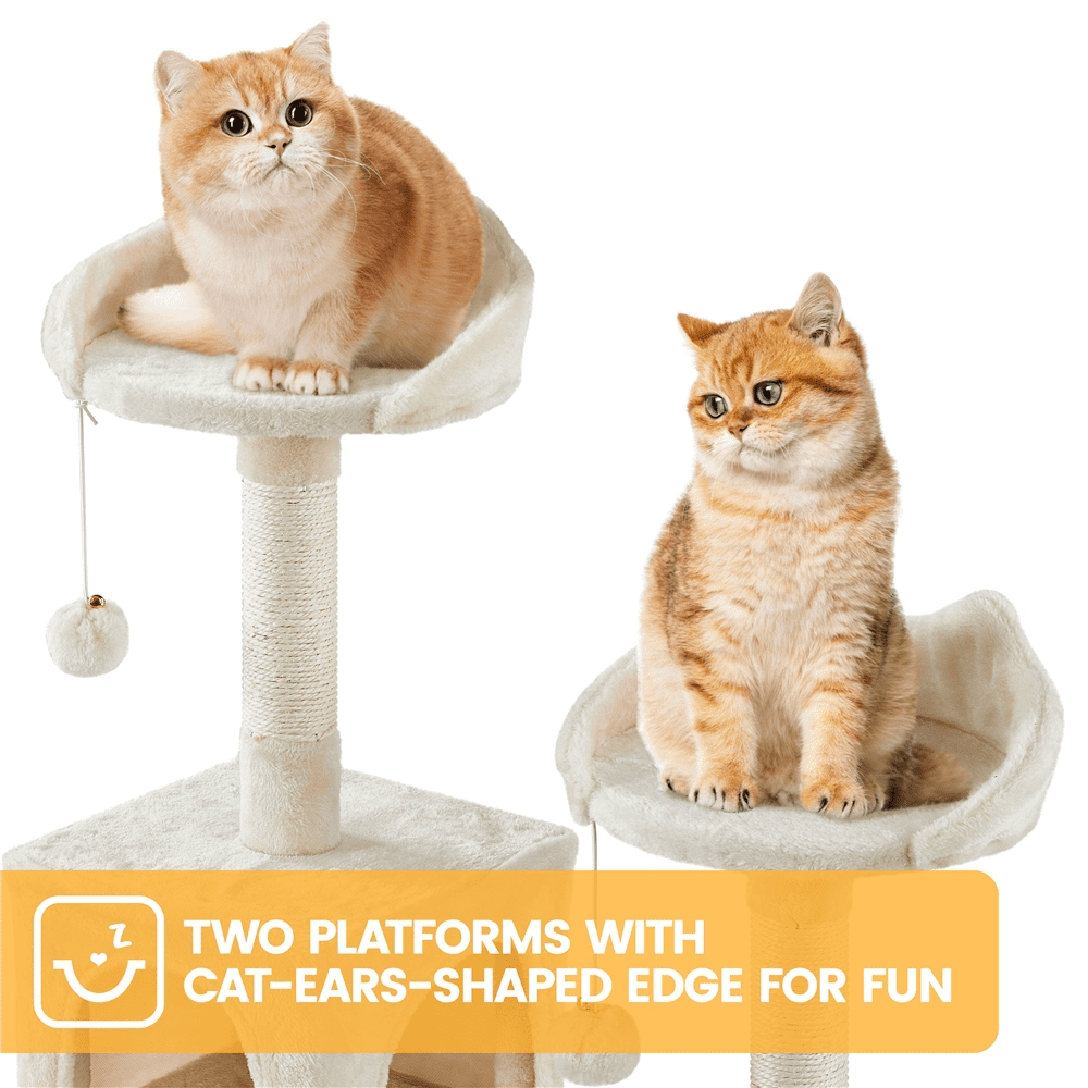 Alden Design 82.5″ H Multi Level Large Cat Tree with 2 Cozy Condos for Indoor Small/Medium Cats, Beige