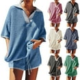 thumbnail image 2 of Htigea Womens Knit Sweater Sets Oversized Short Sleeve Shirts Drawstring Elastic Waist Shorts Striped Casual Outfits Black,Navy,Pink,Beige,White,Green,Blue S,M,L,XL, 2 of 9