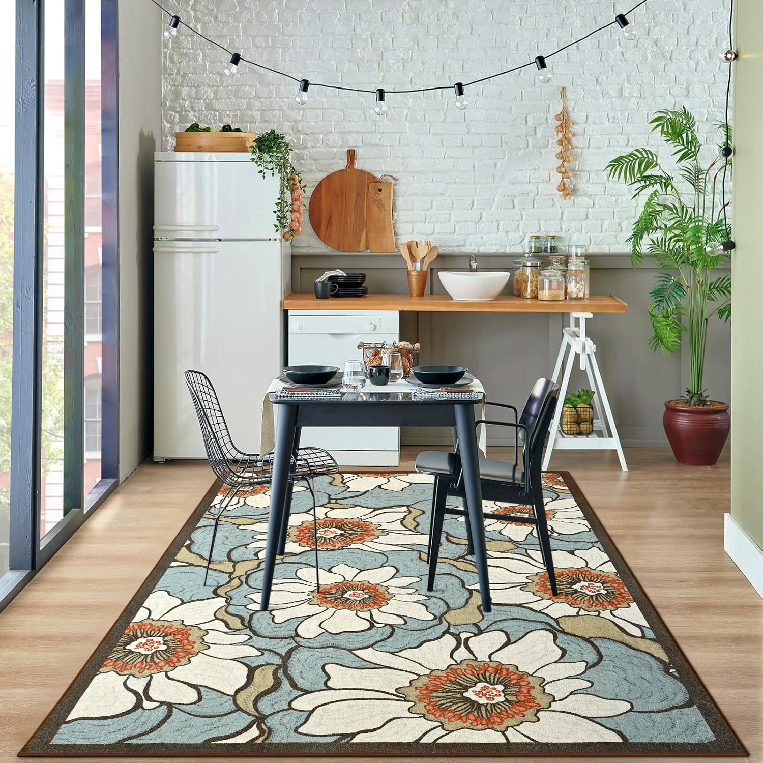 Wellber Area Rug Soft Vintage Floral Rugs Non Slip Carpet for Bedroom Living Room Home Deocr,5'x8',Green