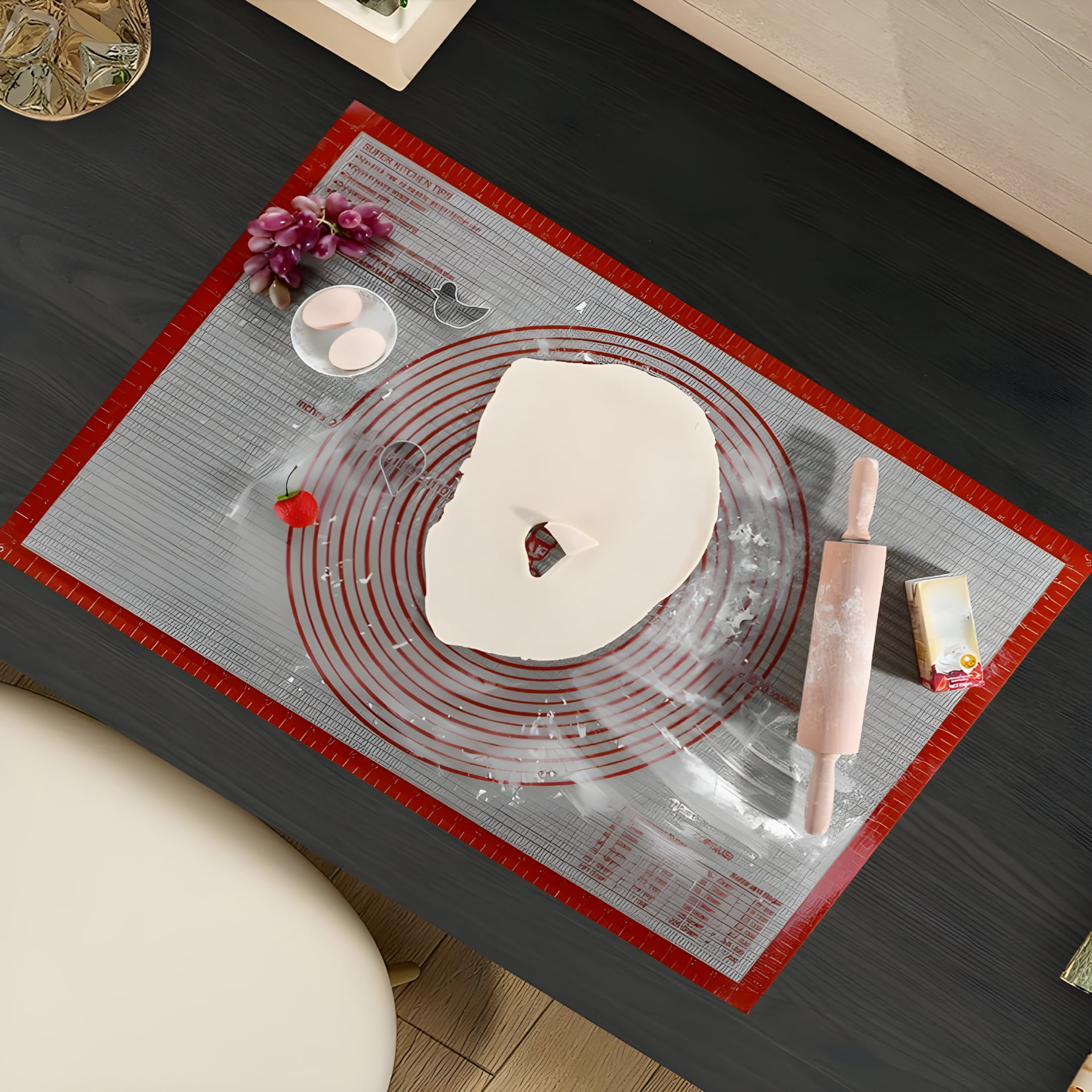 ACDANC Non Slip Silicone Pastry Mat Extra Large with Measurements 36''By 24'' for Baking Mat,Counter/Dough Rolling/Oven Liner/Fondant/Pie Crust（Red）