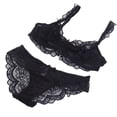 thumbnail image 3 of Bragas de sujetador de encaje para mujer, ultrafinas, ahuecadas, encantadoras, atractivas, transpirables, conjunto de ropa interior negro 80D, 3 of 14