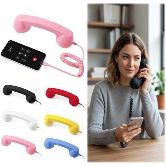 Retro Phone Handset for Cell Phone, Vintage Type-C Telephone Receiver with Microphone and Speaker, Classic 90s Style Wired Headset for iPhone Android Mobile, Retro Handset Comfortable Calls(Pink)