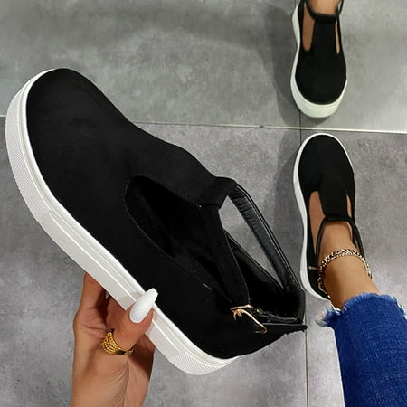 

ERTUTUYI Fashion Women Suede Casual Buckle Strap Flat Shoes Color Breathable Sneakers Black 39