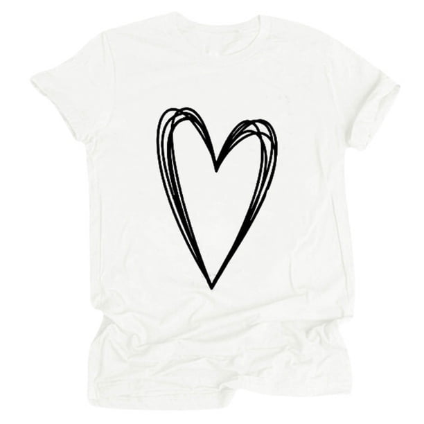 ICHUANYI Clearance Womens Tops Short Sleeve Heart Printed T Shirt Casual Basic Blouse(White, XXL) ICHUANYI WER2023080903807