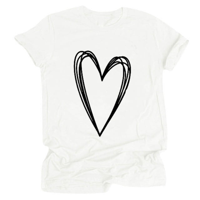 Hauts d'Été pour Femmes 2023 Hauts pour Femmes Col Rond Manches Courtes T-Shirt Imprimé Cœur Blouse Basique Décontractée