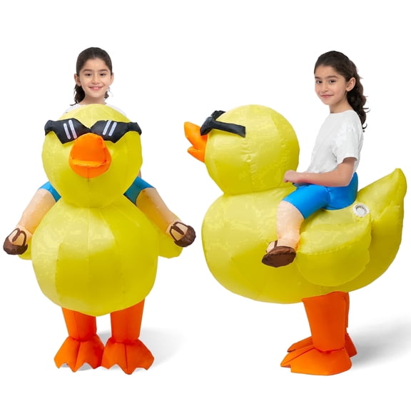 Joyfy Inflatable Ride-On Duck Costume for Kids, Yellow Halloween Inflatable Costume for Halloween Dress Up Party, Blow Up Duck Outfit for Trick or Treat and Cosplay