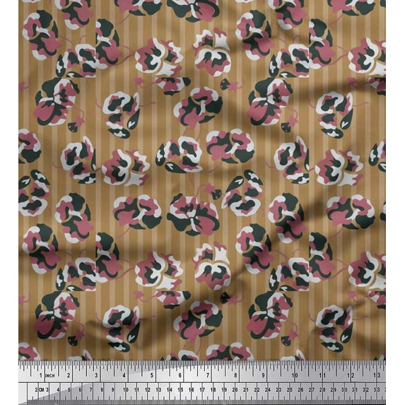 Soimoi Japan Crepe Satin Fabric Stripe & Floral Artistic Print Fabric by the Yard 42 Inch Wide