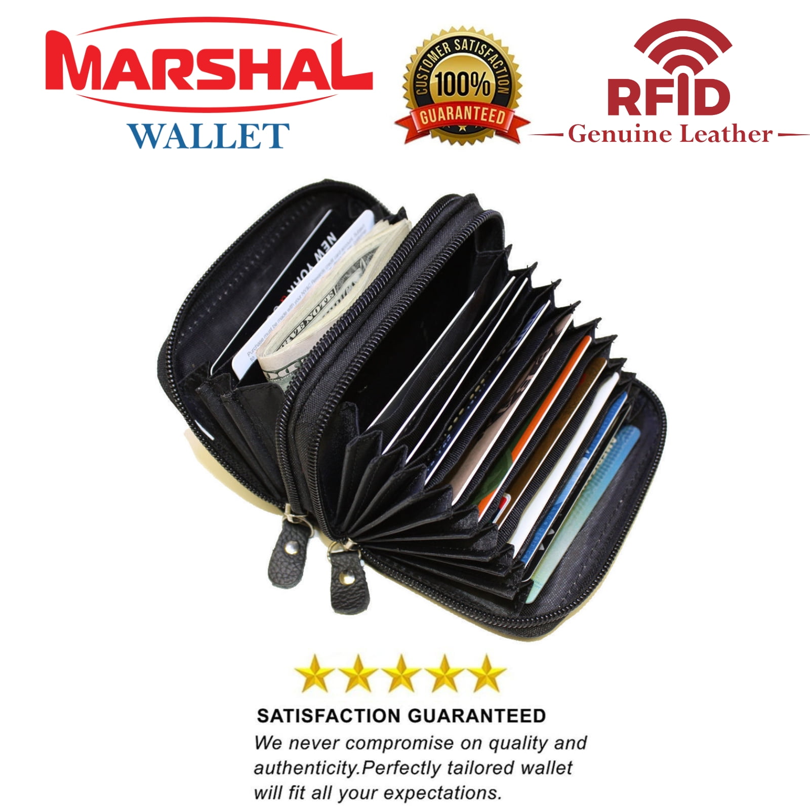 Chain Wallet Genuine Soft Black Leather Credit Card Holder Purse RFID Blocking