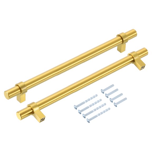 Cabinet Handles, 5Pcs 10" Stainless Steel Round Kitchen Hardware Pulls with 6 Inch Hole Center Square Base, for Cupboard Drawer Wardrobe Door (Gold)