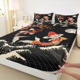 thumbnail image 5 of Manfei Traditional Koi Full Size Sheets for Girls Women, Blossom Wave Bed Sheets, Black Red White 4pcs, 1 Flat Sheet, 1 Fitted Sheet and 2 Pillowcases, 5 of 6